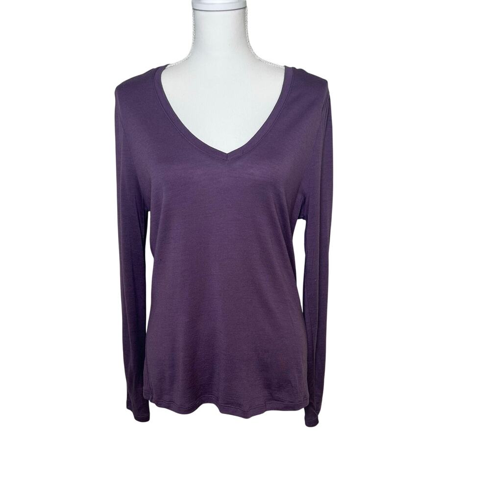 Unbound merino women's v-neck long sleeve wool slim fit long sleeve t-shirt XL *